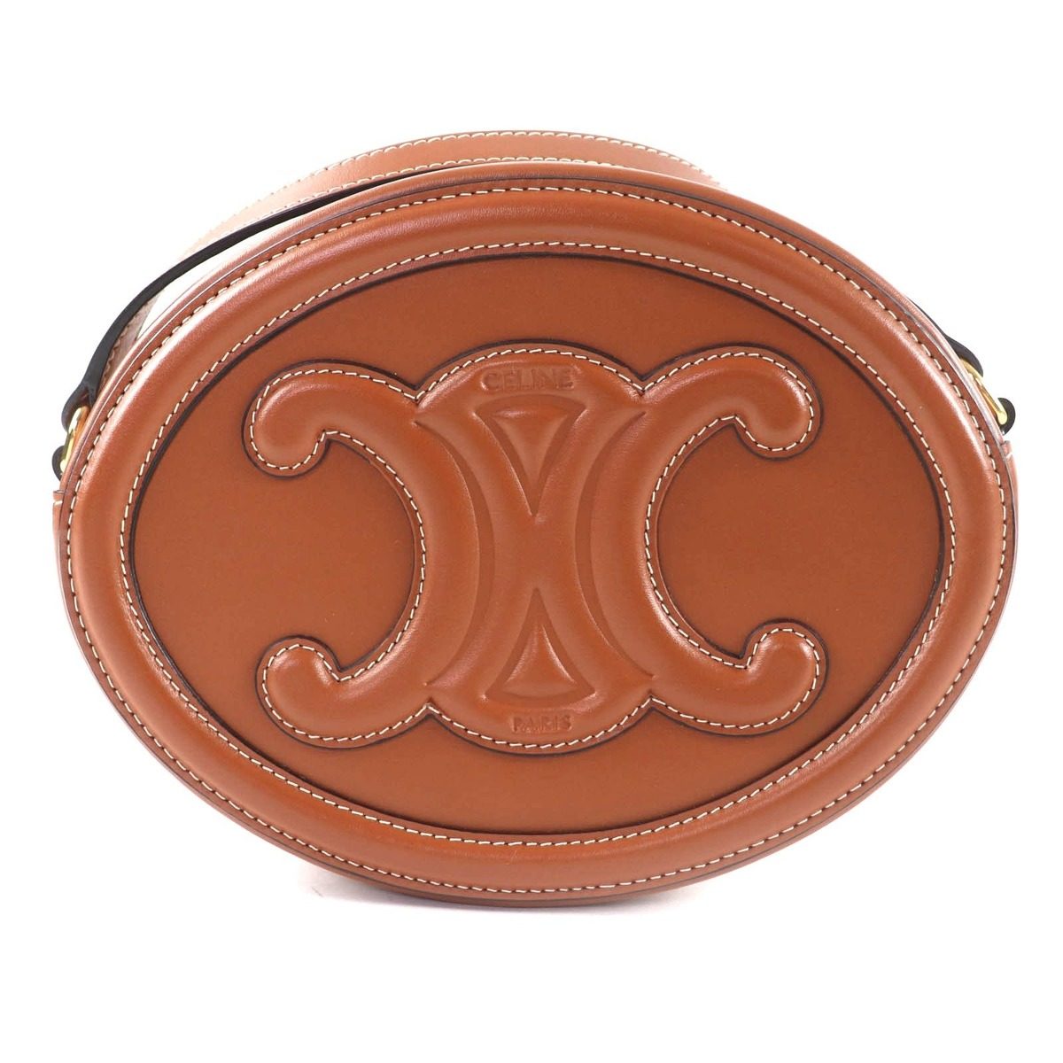 Celine Cuir Triomphe Oval Pass Leather Shoulder Bag Tan