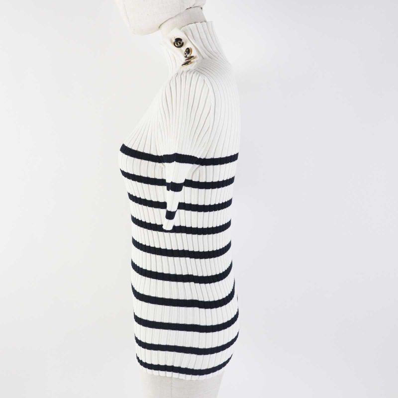 Christian DIOR 114s48am725 100% Cotton Logo Button Striped High Neck Short