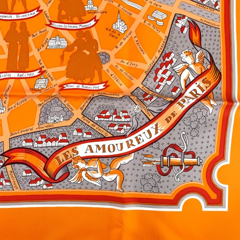 Hermes Scarf Carre 90 LES Amoureux DE Paris Lovers