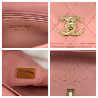 Chanel Matelasse Coco Mark Turnlock Logo Plate Pink Lamb Skin Chain Shoulder