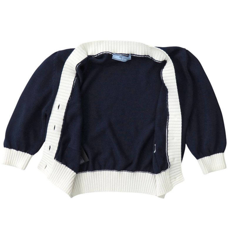 Prada Cropped Cotton Cardigan P25i04 Size 36 Cotton Navy Short Sleeves Knit