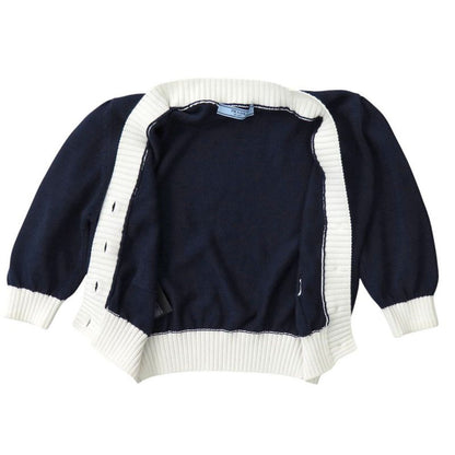 Prada Cropped Cotton Cardigan P25i04 Size 36 Cotton Navy Short Sleeves Knit