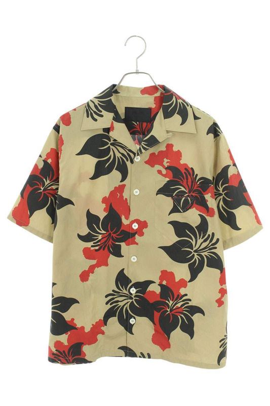 Prada 24SS Ucs414 S221 14QI Short Sleeve Shirt With Hibiscus Pattern Men's S