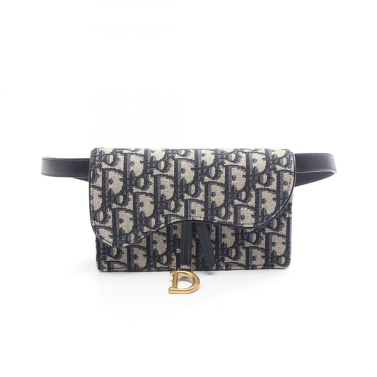 Dior Waist Bag Saddle Oblique Navy Canvas Leather Flat Navy. Beige