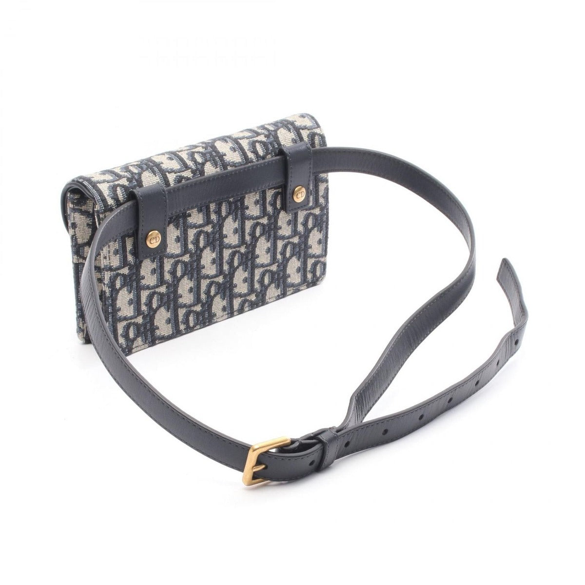 Dior Waist Bag Saddle Oblique Navy Canvas Leather Flat Navy. Beige — view 2