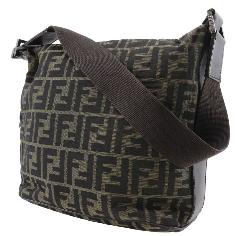 Fendi Zucca One Shoulder Nylon Canvas Brown Women Shoulder Bag
