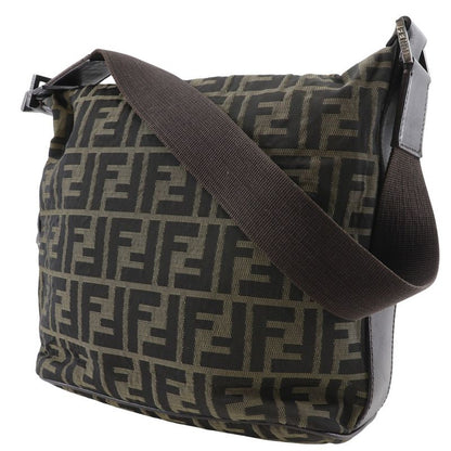 Fendi Zucca One Shoulder Nylon Canvas Brown Women Shoulder Bag