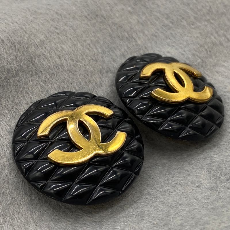 Chanel Earrings Matelasse Coco Mark Black Gold