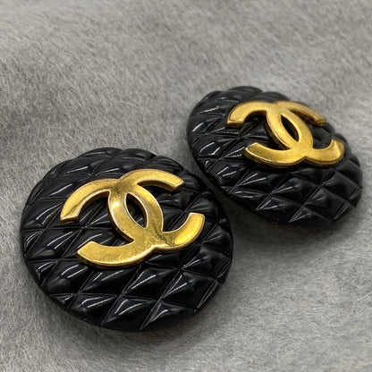 Chanel Earrings Matelasse Coco Mark Black Gold