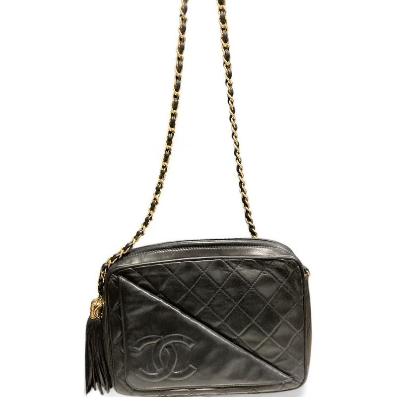 Chanel ⑤ 1554793 80-90s Diagonal Pocket Lambskin Matelasse Shoulder Bag Women