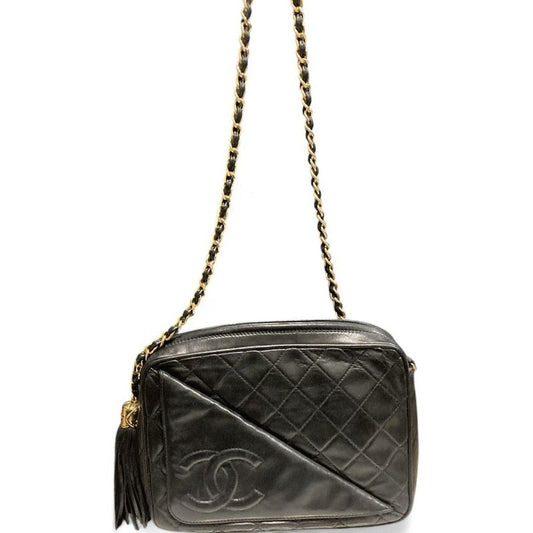 Chanel ⑤ 1554793 80-90s Diagonal Pocket Lambskin Matelasse Shoulder Bag Women