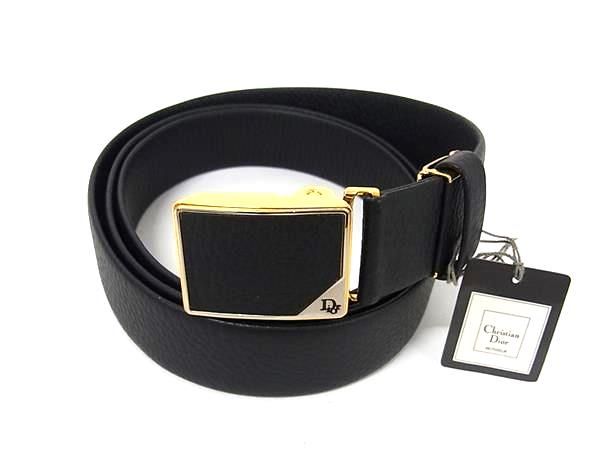 Christian Dior Leather Gold Hardware Belt Ladies Black Bp3273