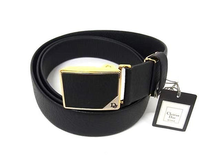 Christian Dior Leather Gold Hardware Belt Ladies Black Bp3273