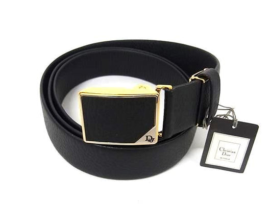 Christian Dior Leather Gold Hardware Belt Ladies Black Bp3273