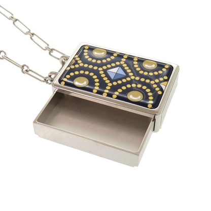 Hermes Boite A Rêve Pendant Accessory Case Metal Silver Navy Necklace 1421