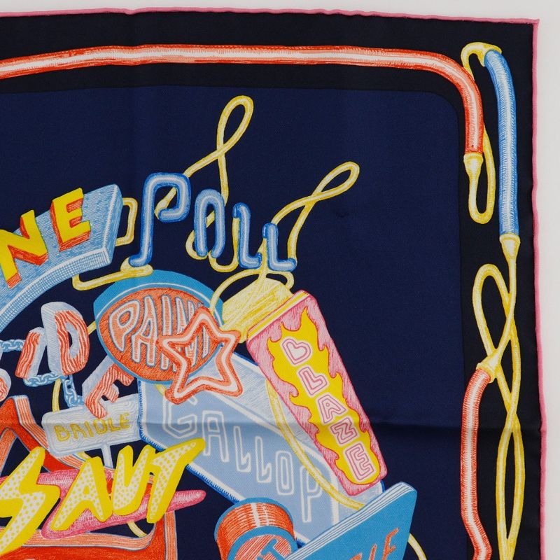 Hermes Carré 45 Gavroche Chevaloscope Neon 23SS Silk Dark Blue Pink Women's