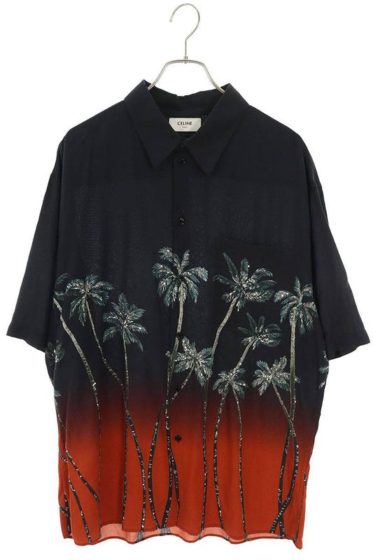 Celine 22SS 2c724106q Sequin Embellished Palm Tree Short Sleeve Shirt Men's 37