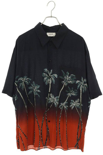 Celine 22SS 2c724106q Sequin Embellished Palm Tree Short Sleeve Shirt Men's 37