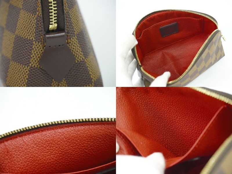 Authentic Louis Vuitton LV Pochette Cosmetic Damier Ebène Pouch Brown N47516