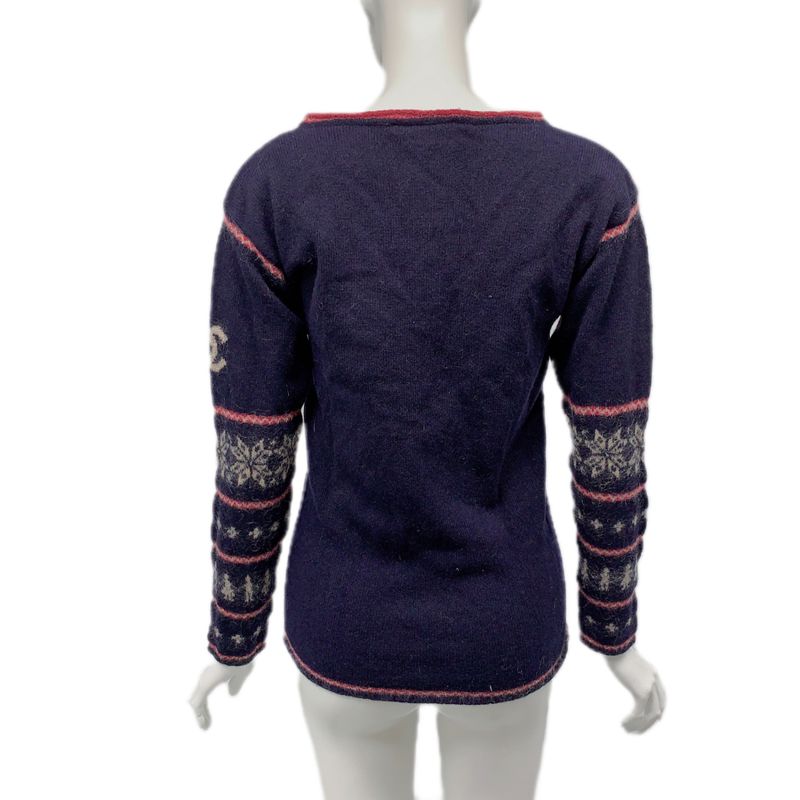 Chanel Knit Sweater P46908k05927 Coco Mark Nordic Pattern Navy X Red Size 36