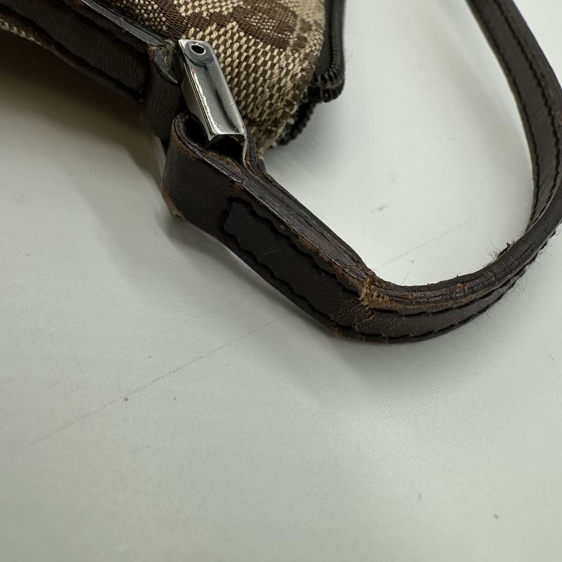 Gucci 07198 Handbag Accessory Pouch GG Canvas Leather Brown Beige Women