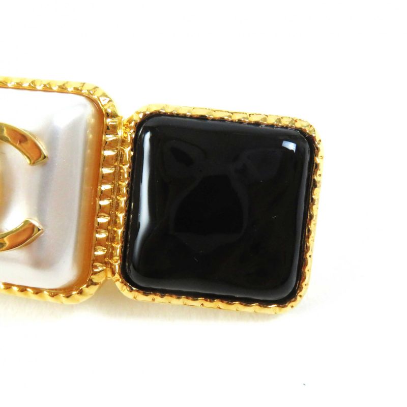CHANEL B20K Coco Mark Hair Accessory Barrette Black Gold With Box Made In Italy