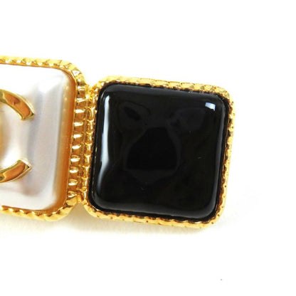 CHANEL B20K Coco Mark Hair Accessory Barrette Black Gold With Box Made In Italy