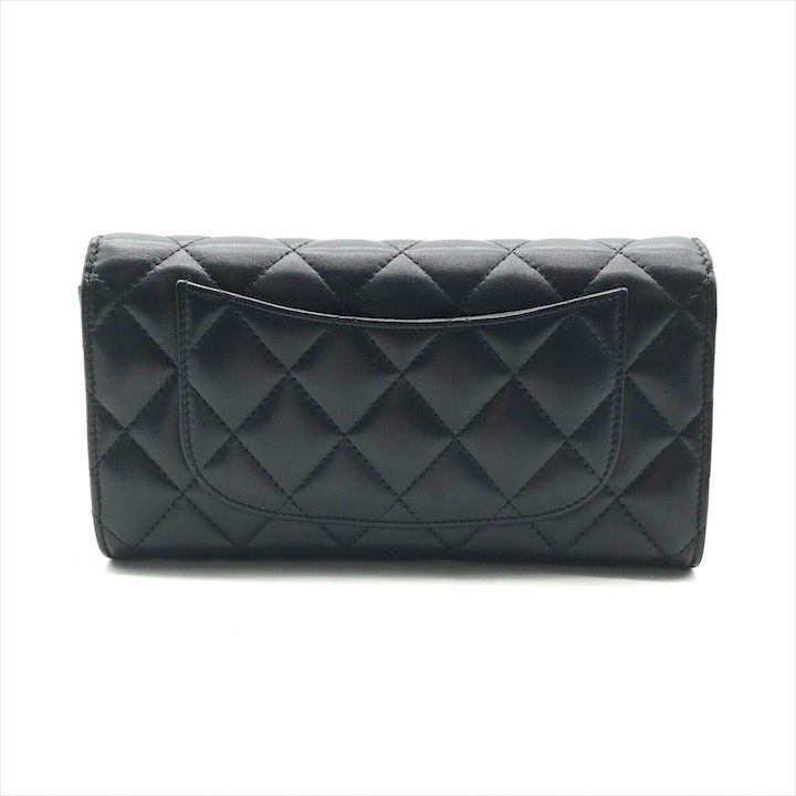 Chanel Items CC Logo Quilted Lambskin Long Flap Wallet Black