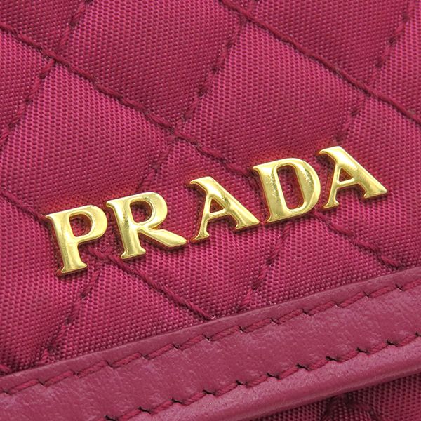 Prada Long Wallet Tessuto Quilted Wallet Nylon Ibisco Gold Hardware Red Fold
