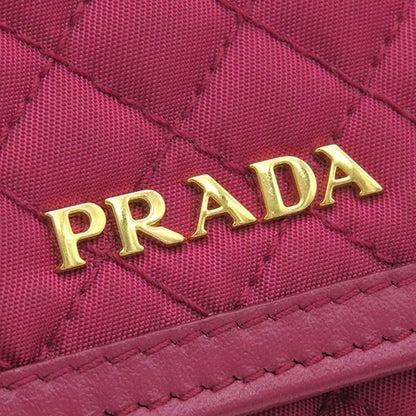 Prada Long Wallet Tessuto Quilted Wallet Nylon Ibisco Gold Hardware Red Fold