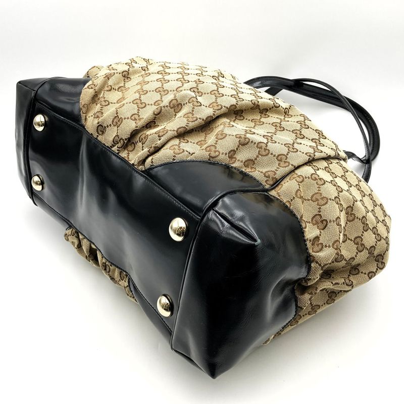 Gucci 203528 Tote Shoulder Bag GG Canvas Beige And Black Women Men Fashion