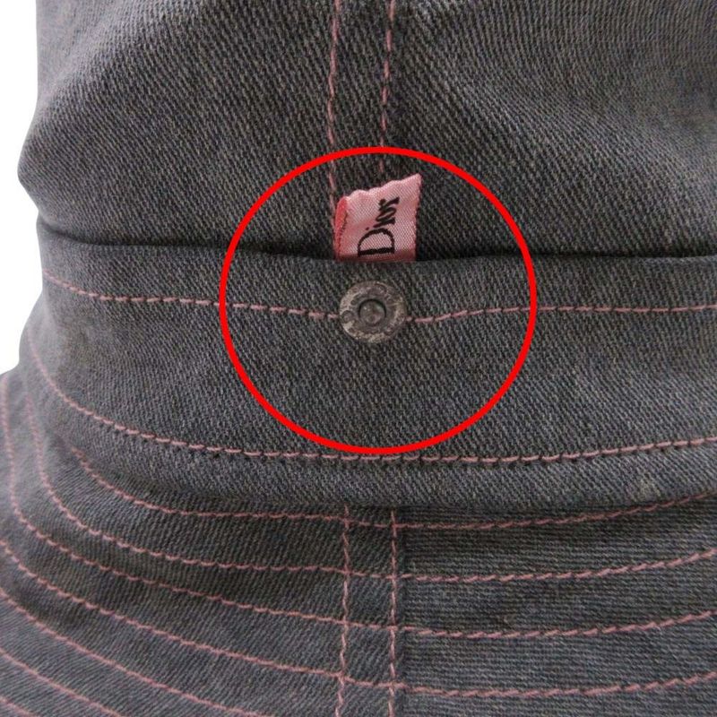 Good Christian Dior Pink Stitch Denim Bucket Hat Brim Hat 58 Gray Ladies Old
