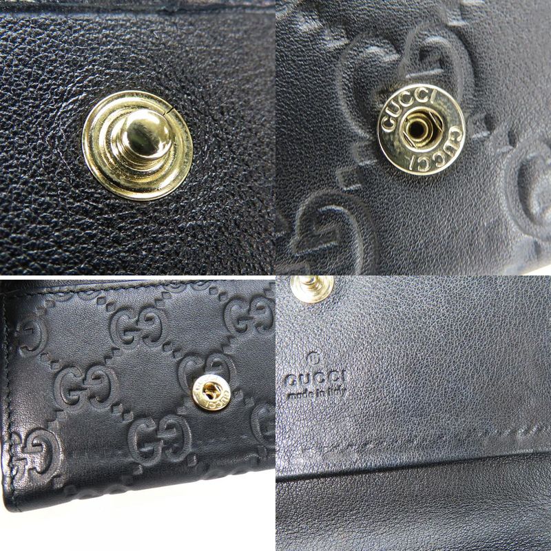 Gucci Card Case 323401 Striped Leather Black Gold Hardware Business Card Holder