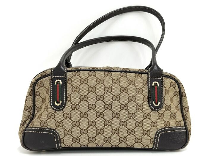 Gucci Shoulder Bag Sherry Line GG Canvas Leather Beige Dark Brown 161720