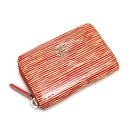 Chanel Coin Case Striped Coin Purse Red