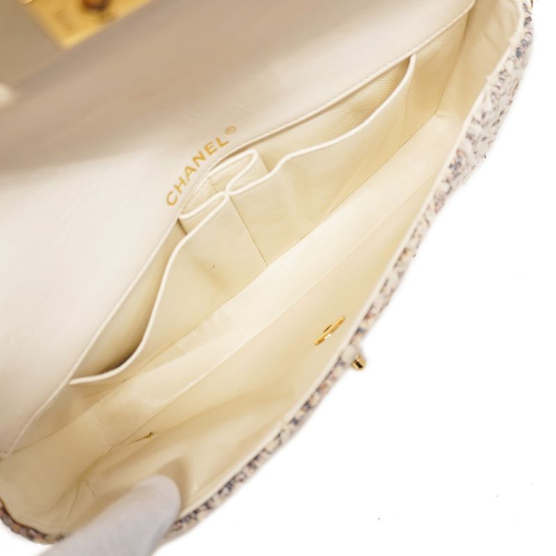 Chanel Shoulder Bag Choco Bar Tweed Beige Multicolor Gold Hardware Women