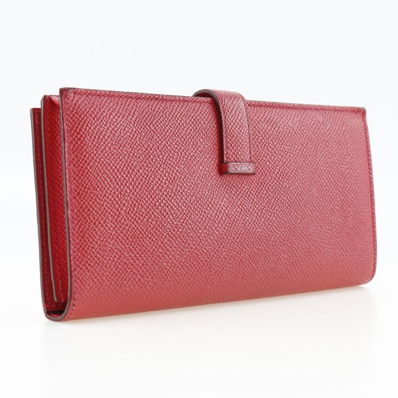 Hermes Bearn Souffle Vaux Epson Red □R Ladies Long Wallet