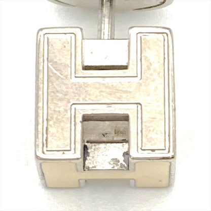 Hermes Caje Doache H Cube Earrings Metal Silver And White Unisex