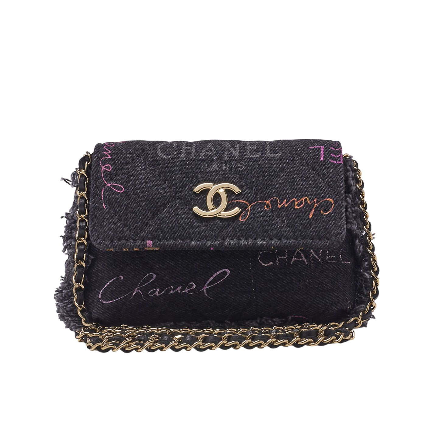 Chanel Shoulder Bag Mini Matelasse Denim Black Single Flap (gold Hardware)