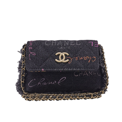 Chanel Shoulder Bag Mini Matelasse Denim Black Single Flap (gold Hardware)