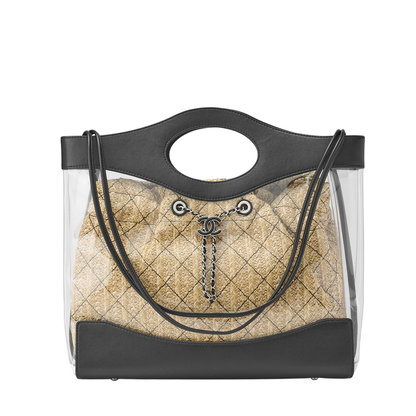 Chanel Matelasse Chain Shoulder Tote 2way Lambskin Straw Black Coco Mark