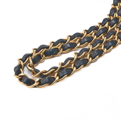 Chanel Matelasse W Flap 25 Icon Print Chain Shoulder Canvas Bicolor Black With