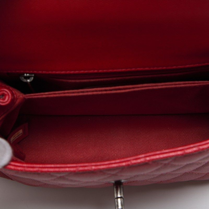 Chanel Matelasse Coco Handle 2WAY Handbag Caviar Skin Red With Silver Hardware