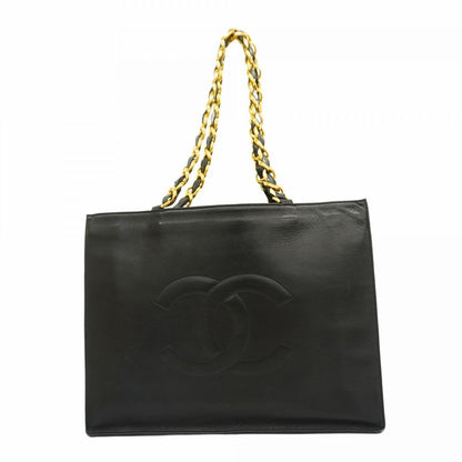Chanel Tote Bag Chain Lambskin Black Gold Hardware Women