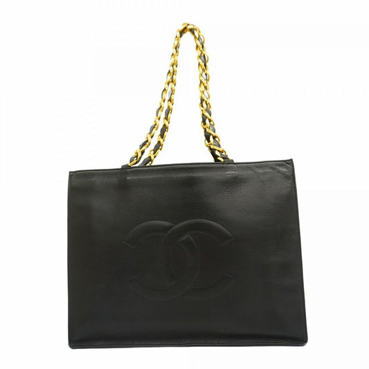 Chanel Tote Bag Chain Lambskin Black Gold Hardware Women