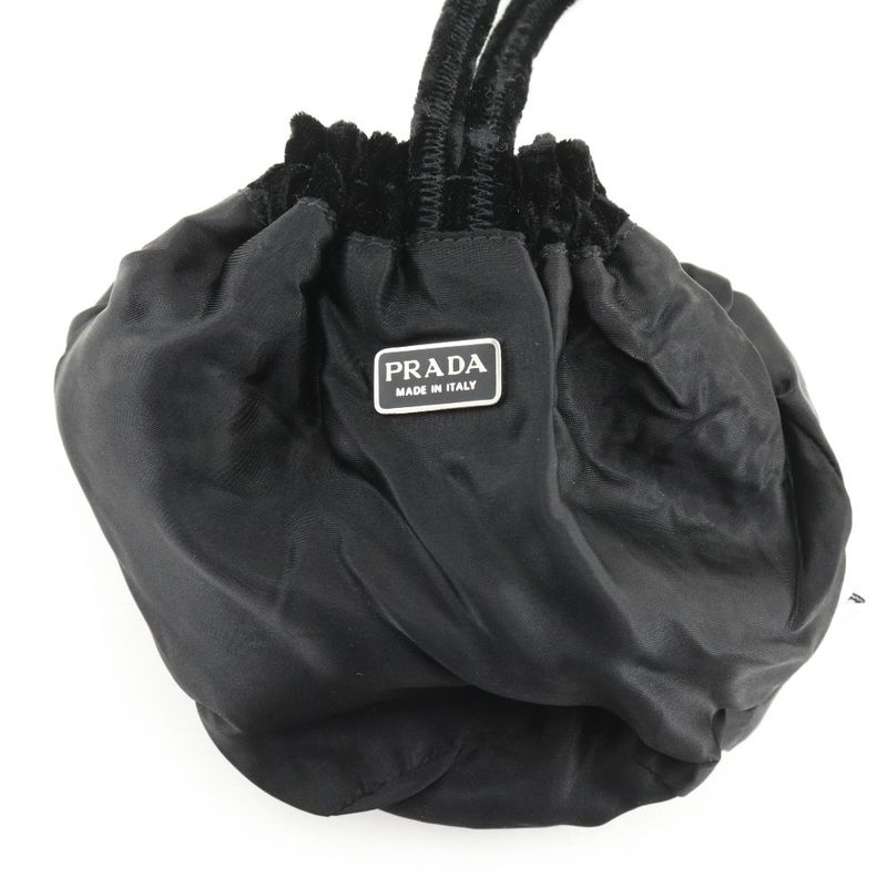 Prada Drawstring Black Velour B8004 Velour NERO Black Women's Pouch
