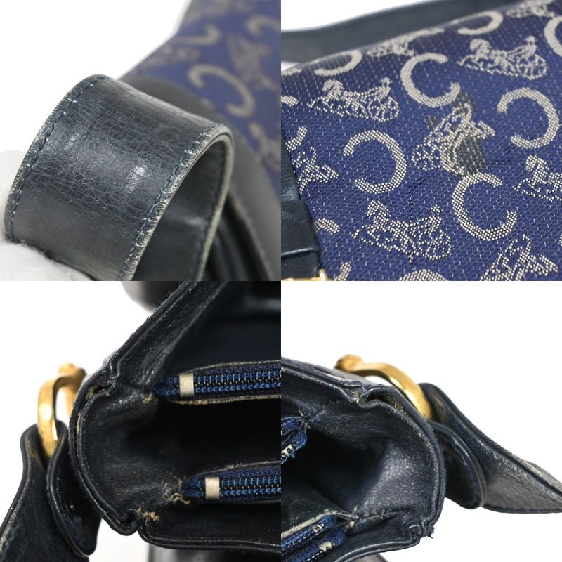 Celine Carriage One Shoulder Bag Macadam Navy Gold 60bs100