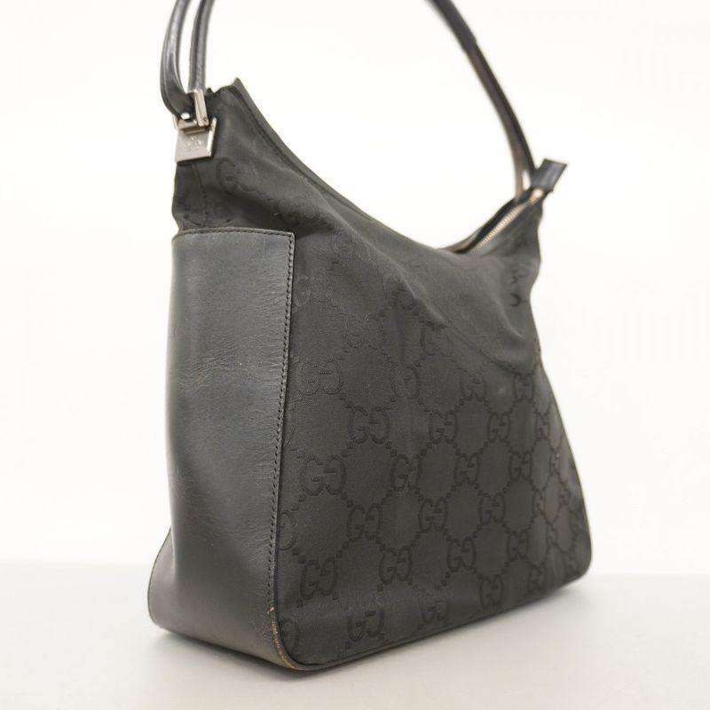 Gucci Shoulder Bag GG Nylon 001 3766 Nylon Black Silver Hardware Women