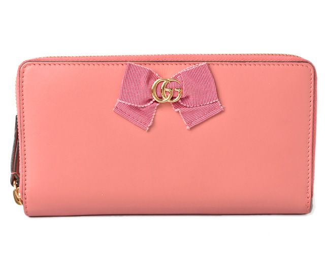 Unused Gucci Wallet Long Wallet Round Zipper GG Marmont Ribbon Pink 435819