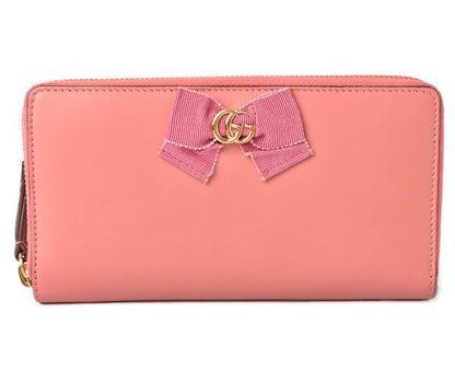 Unused Gucci Wallet Long Wallet Round Zipper GG Marmont Ribbon Pink 435819